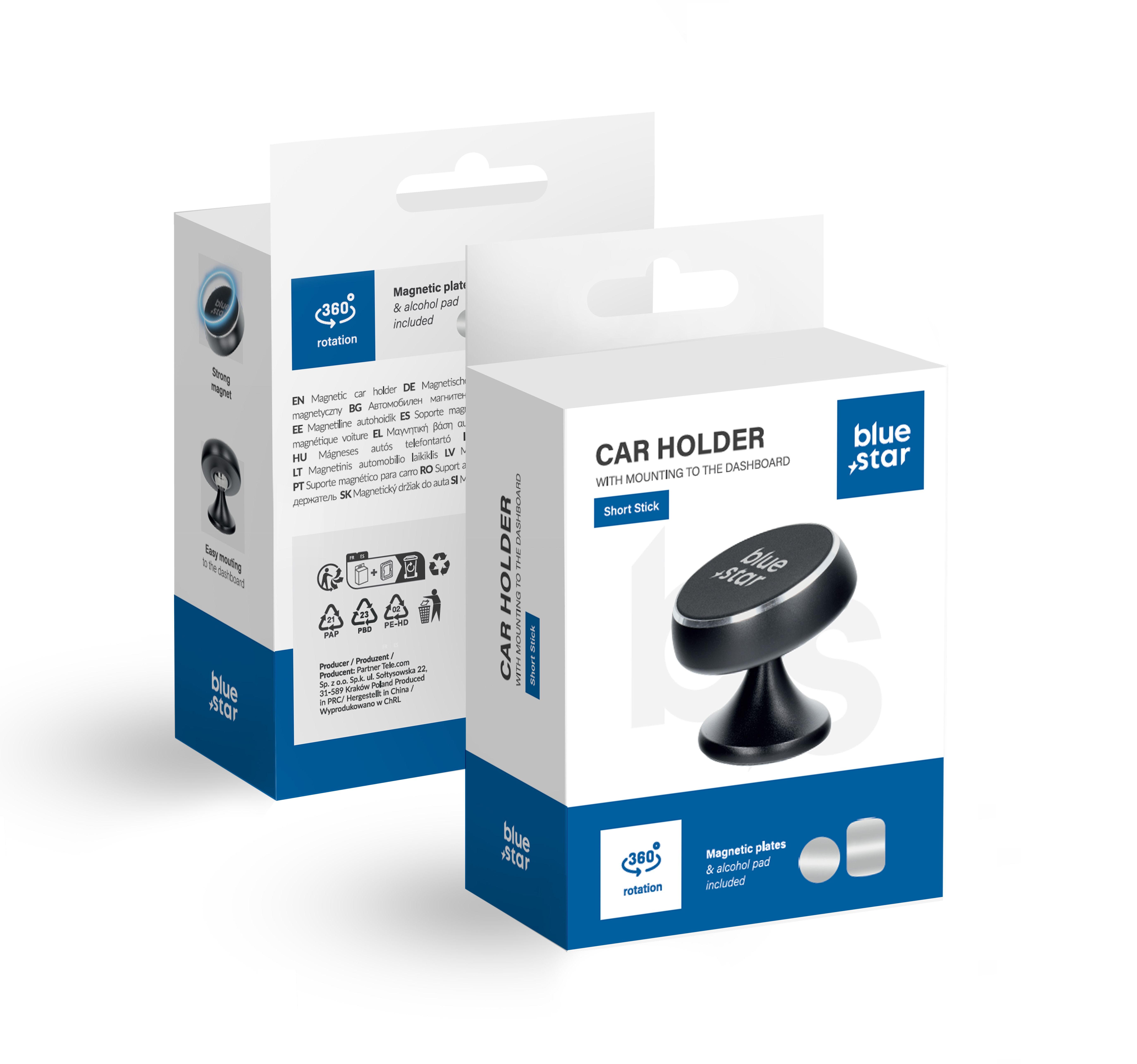 BLUE STAR magnetinis automobilio laikiklis priekinio skydelio SHORT STICK juodas