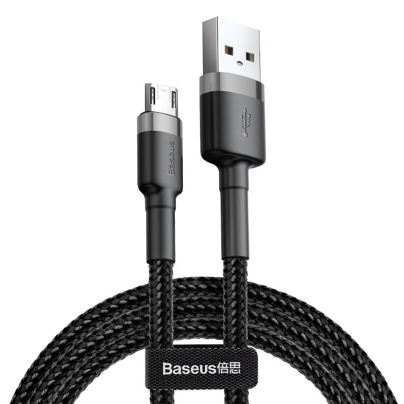 USB kabelis Baseus Cafule microUSB 1.0m 2.4A pilkas-juodas CAMKLF-BG1