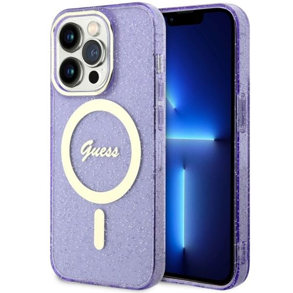 Guess GUHMP14LHCMCGU iPhone 14 Pro 6.1" violetinis/violetinis kietas dėklas Blizgučiai Auksas MagSafe
