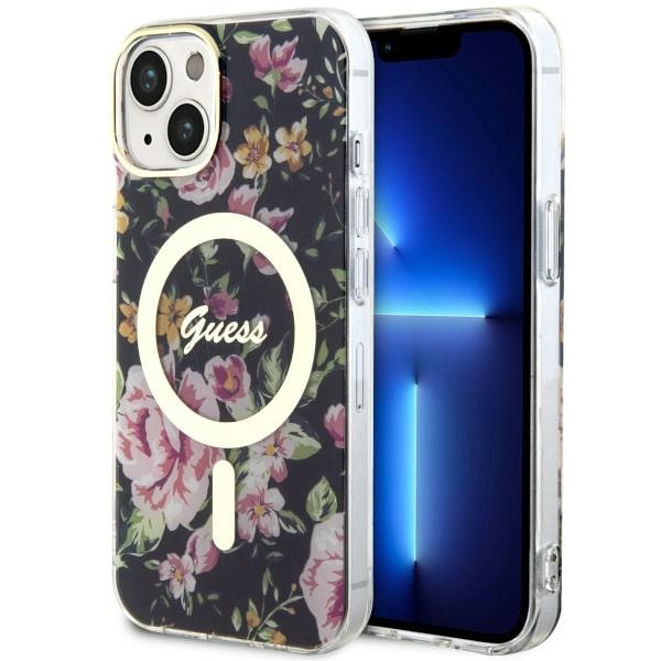 Guess GUHMP14MHCFWSK iPhone 14 Plus 6.7" juodas/juodas kietas dėklas Gėlė Magnetinis