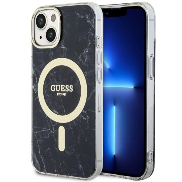 Guess GUHMP14SPCUMAK iPhone 14 6.1" juodas/juodas kietas dėklas Marble Magnetinis