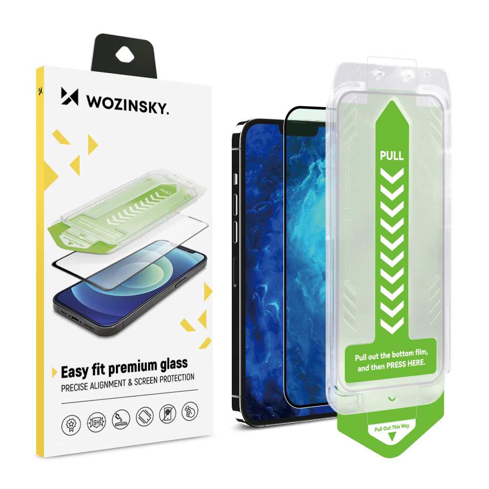 9H grūdintas stiklas su montavimo rėmeliu iPhone 14 Pro Max Wozinsky Premium stiklas - juodas