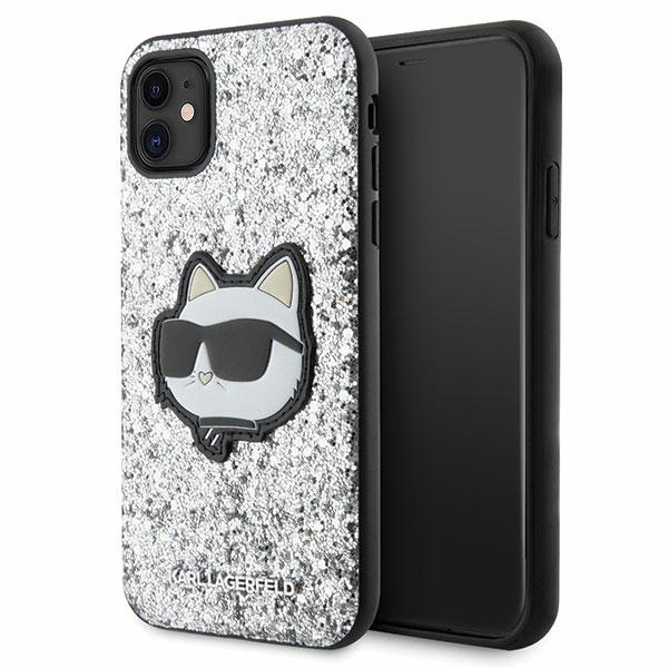 Karl Lagerfeld KLHCN61G2CPS iPhone 11 / Xr 6.1" sidabrinis kietas dėklas Blizgučiai Choupette Emblema