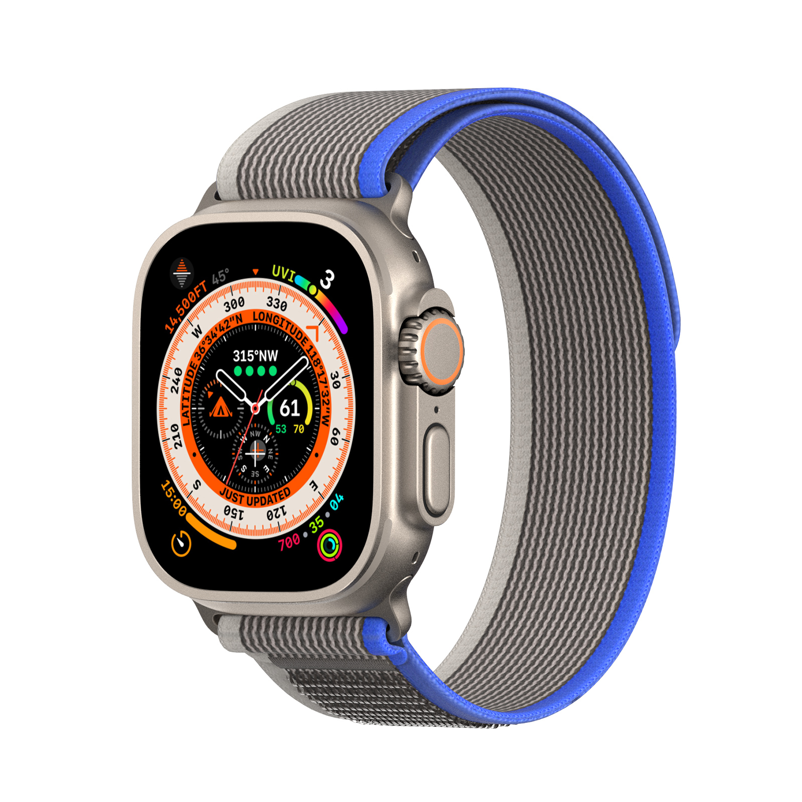 Sportinė Velcro juosta Apple Watch Ultra / 9 / 8 / 7 / 6 / SE / 5 / 4 / 3 / 2 / 1 (42, 44, 45, 49 mm) Dux Ducis juosta YJ versija - mėlyna-pilka