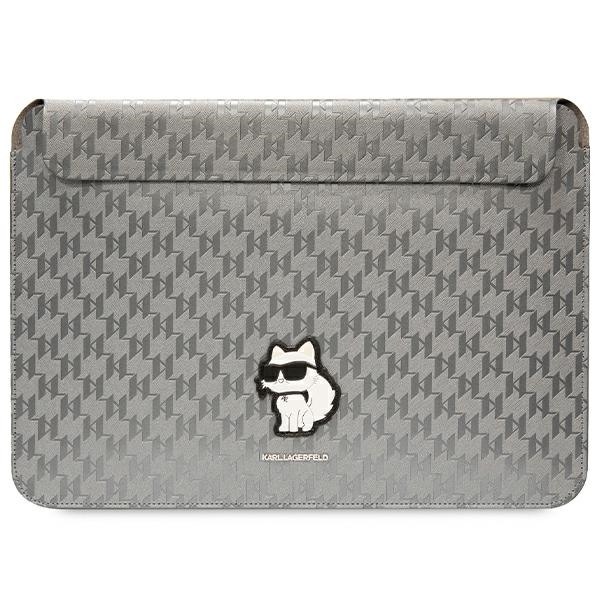 Karl Lagerfeld Saffiano Monograma Choupette dėklas 14" nešiojamam kompiuteriui - sidabrinis