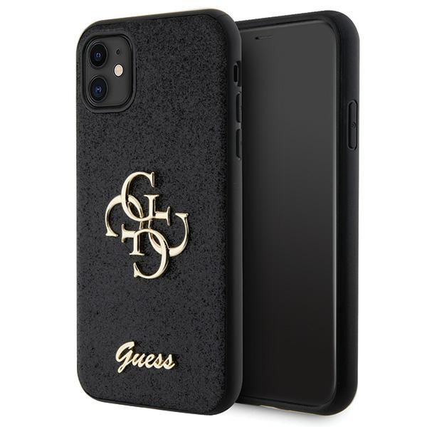 Guess GUHCN61HG4SGK dėklas iPhone 11 / Xr - juodas blizgus užrašas Didelis 4G