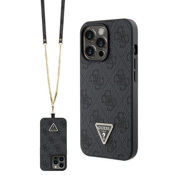 Guess GUHCP13LP4TDSCPK dėklas iPhone 13 Pro / 13 - juodas kryžminis 4G metalinis logotipas