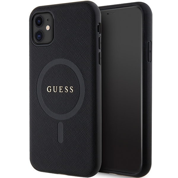 Guess GUHMN61PSAHMCK dėklas iPhone 11 / Xr - juodas Saffiano MagSafe