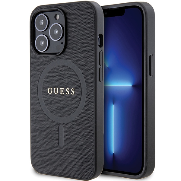 Guess GUHMP13LPSAHMCK dėklas iPhone 13 Pro / 13 - juodas Saffiano MagSafe