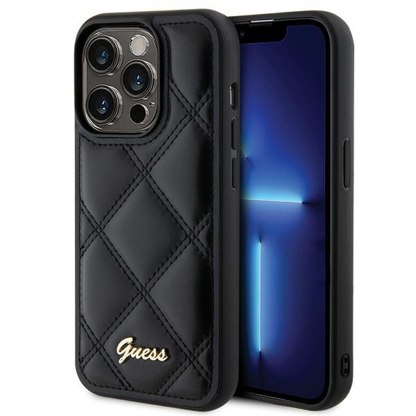 Guess Quilted Metal Logo dėklas telefonui iPhone 15 Pro - juodas