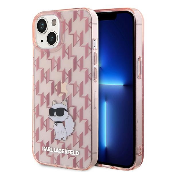 Karl Lagerfeld monograma Choupette dėklas telefonui iPhone 15 - rožinis