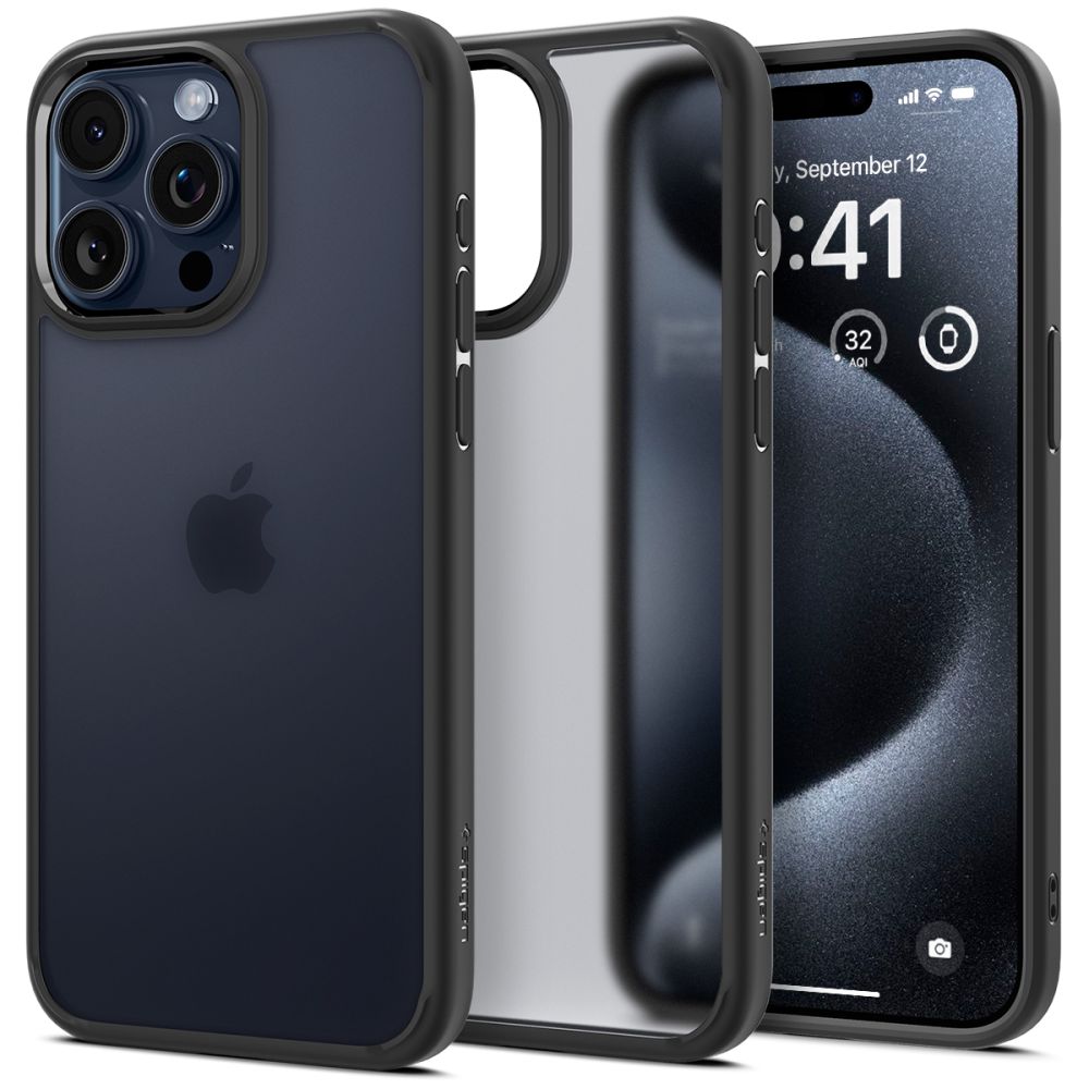 Spigen Ultra Hybrid dėklas telefonui iPhone 15 Pro - Skaidrus juodas