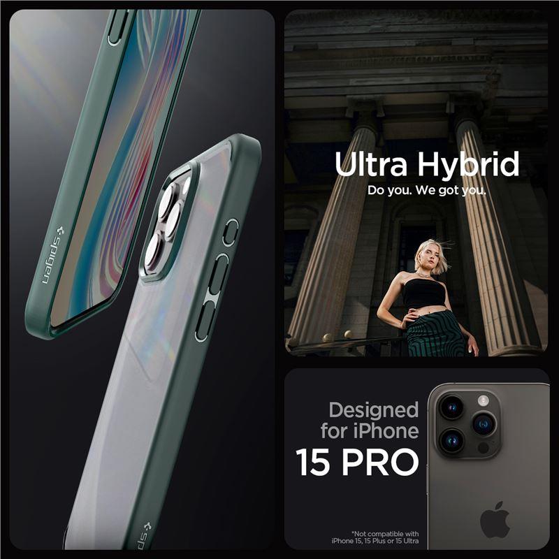 Spigen Ultra Hybrid dėklas telefonui iPhone 15 Pro - tamsiai žalias