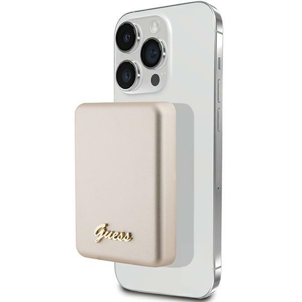 Magnetinė išorinė baterija Guess MagSafe Metal Script Logo 5W 3000mAh (auksinė)