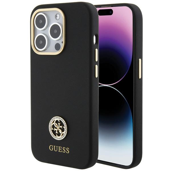 Guess silikoninis Logo Strass 4G dėklas telefonui iPhone 15 Pro Max - juodas