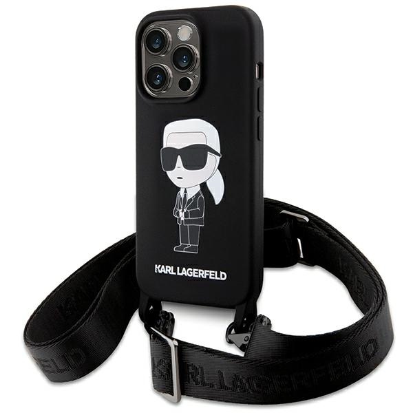 Karl Lagerfeld KLHCP15XSCBSKNK iPhone 15 Pro Max 6.7" kietas dėklas juodas/juodas Crossbody Silikoninis Ikonik