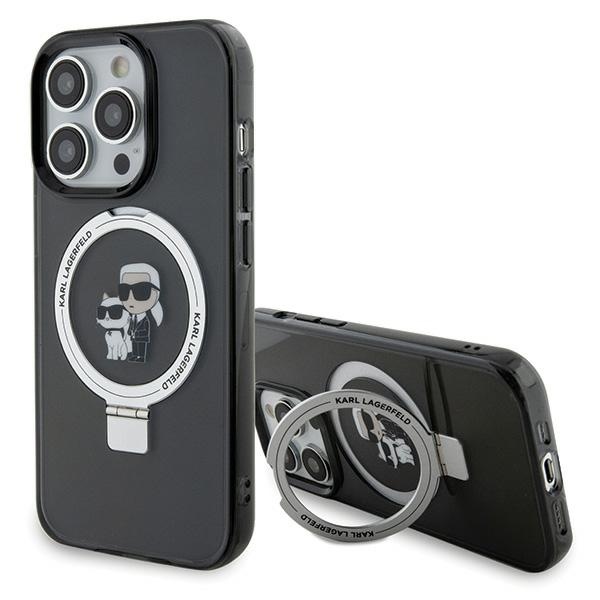 Karl Lagerfeld KLHMP15XHMRSKCK iPhone 15 Pro Max 6.7" juodas kietas dėklas su stovu Karl&Choupette MagSafe