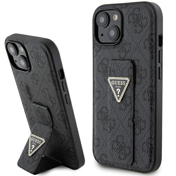 Guess dėklas telefonui su stovu Grip Stand 4G Triangle Strass iPhone 15 - juodas