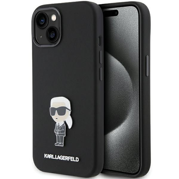 Karl Lagerfeld silikoninis Ikonik Metal Pin dėklas telefonui iPhone 15 - juodas