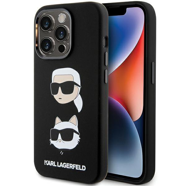 Karl Lagerfeld silikoninis Karl & Choupette galvos dėklas telefonui iPhone 15 Pro Max - juodas