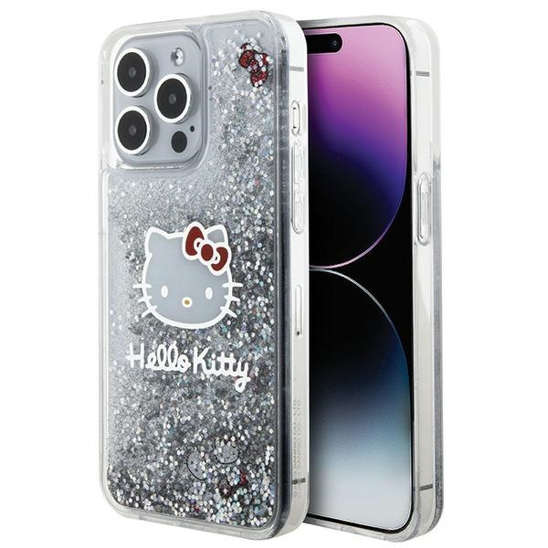 Hello Kitty skysto blizgučio pakabukai Kitty Head dėklas telefonui iPhone 15 Pro Max - sidabrinis
