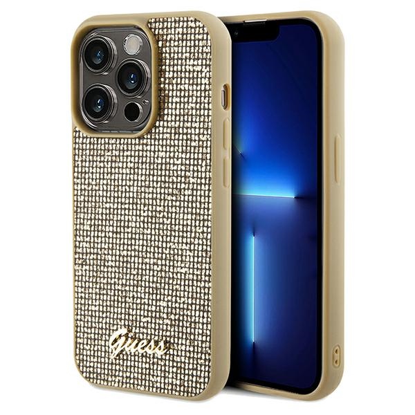 Guess Disco Metal Script dėklas telefonui iPhone 14 Pro Max – auksinis