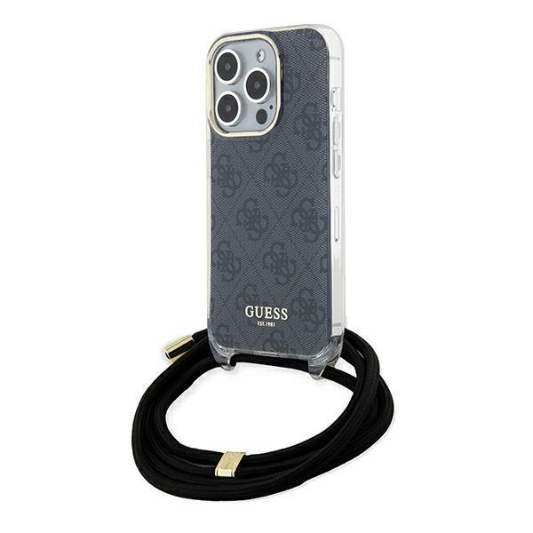 Guess Crossbody Cord 4G Print dėklas telefonui iPhone 15 Pro – juodas