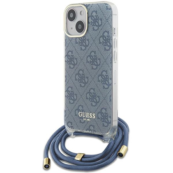 Guess Crossbody Cord 4G Print dėklas telefonui iPhone 15/14/13 - mėlynas