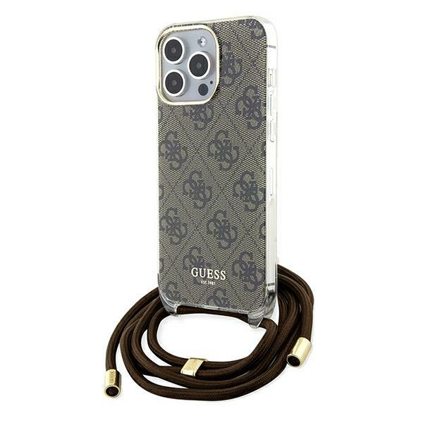 Guess Crossbody Cord 4G Print dėklas telefonui iPhone 15 Pro Max - rudas