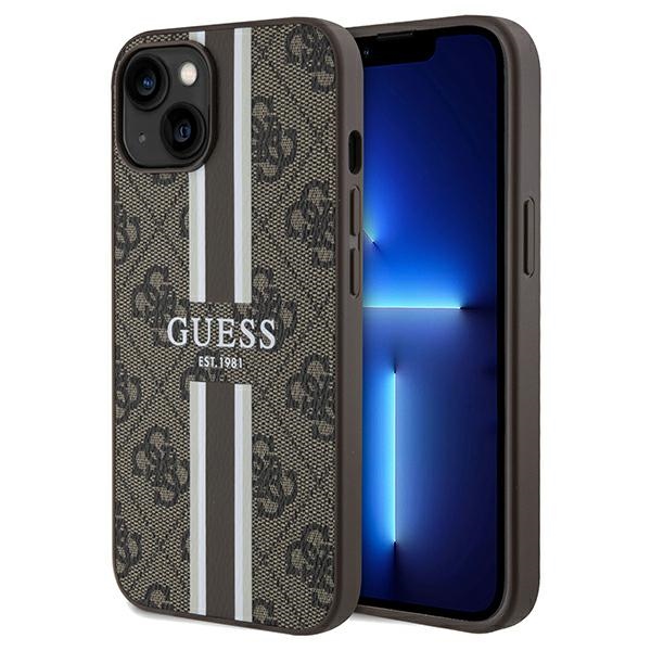 Guess 4G Printed Stripes Magnetinis dėklas telefonui iPhone 15/14/13 - rudas