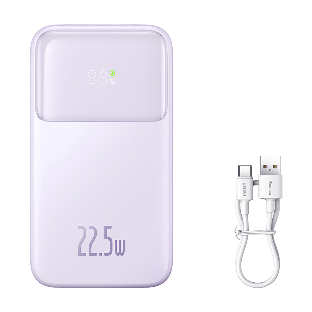 Išorinė baterija Baseus Comet Series su ekranu 10000mAh 22,5W (violetinė) + USB-A / USB-C laidas