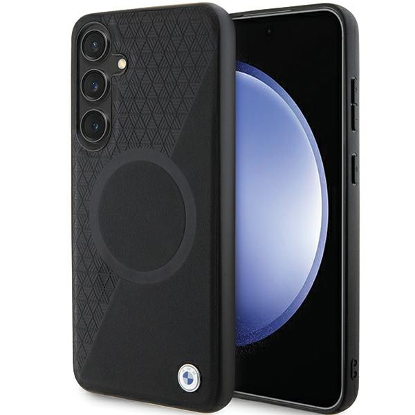 BMW BMHMS24S23RTPK S24 S921 juodas/juodas kietas dėklas Signature Leather Half Textured & Circle MagSafe