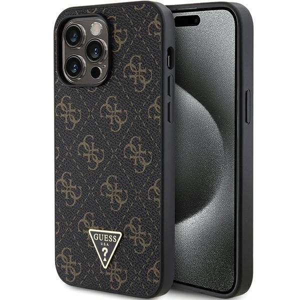 Guess 4G Triangle Metal Logo dėklas telefonui iPhone 14 Pro Max - juodas