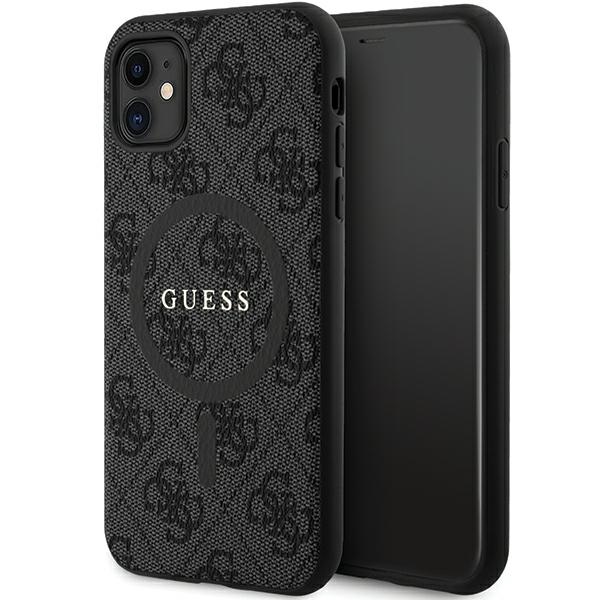 Guess GUHMN61G4GFRK iPhone 11 6.1" XR kietasis dėklas 4G Kolekcija Oda Metal Logo MagSafe - juodas