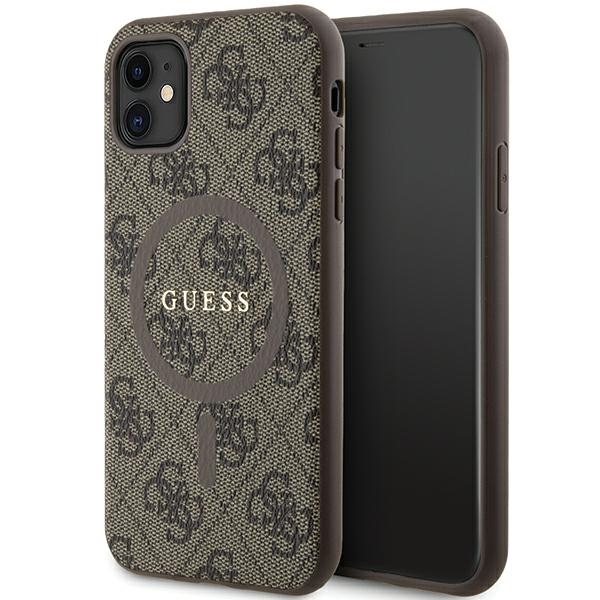 Guess GUHMN61G4GFRW iPhone 11 6.1" / Xr rudas/rudas kietas dėklas 4G kolekcija odinis metalinis logotipas Magnetinis