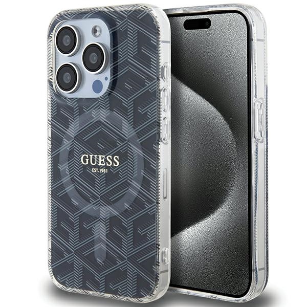 Guess IML GCube MagSafe dėklas telefonui iPhone 15 Pro Max - juodas