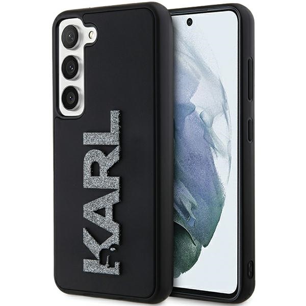 Karl Lagerfeld 3D Guminis Blizgus Logotipas dėklas telefonui Samsung Galaxy S23+ - juodas