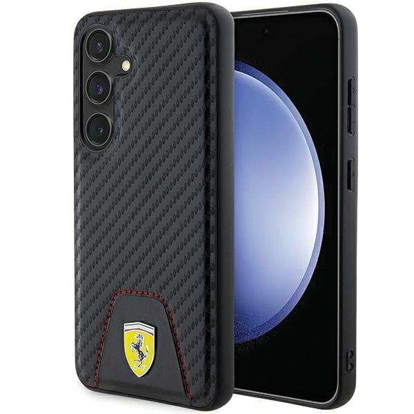 Ferrari Carbon Stitched Bottom dėklas telefonui Samsung Galaxy S24 - juodas