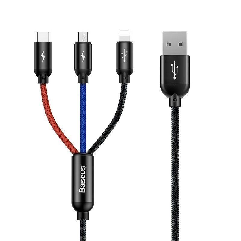 Baseus 3in1 Kabelis USB-C / Lightning / Micro 3,5A 0,3 m (juodas)