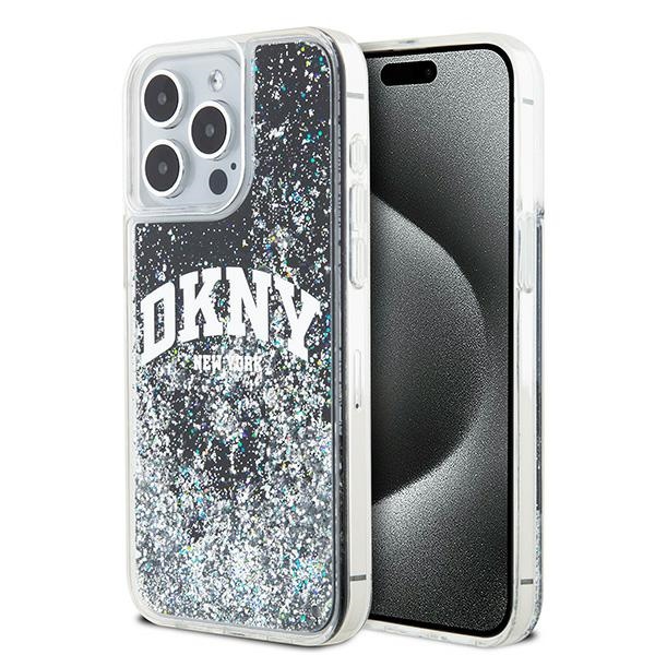 DKNY skystojo blizgučio didelio logotipo dėklas telefonui iPhone 14 Pro Max - juodas