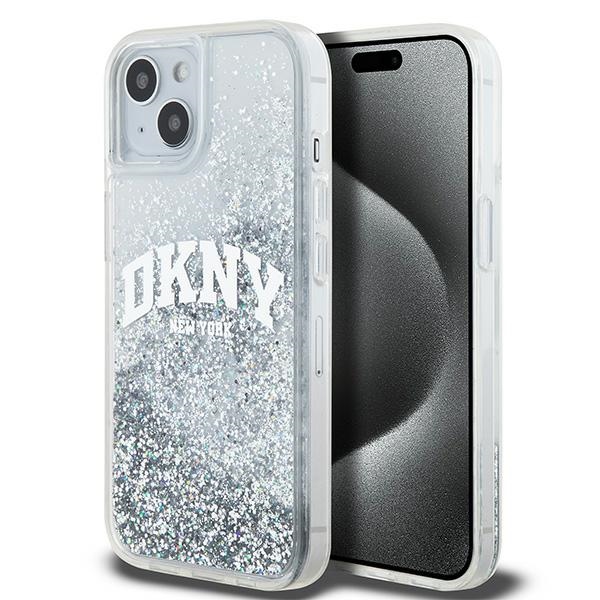 DKNY skystojo blizgučio didelio logotipo dėklas telefonui iPhone 15 / 14 / 13 - baltas