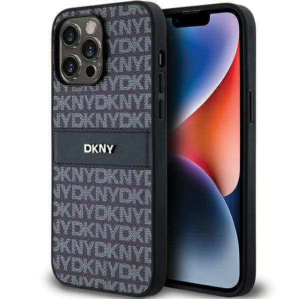 DKNY odinis mono juostelės ir metalinis logotipas dėklas iPhone 14 Pro - juodas