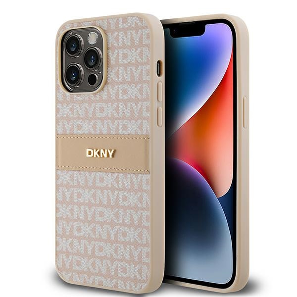 DKNY odinis mono juostelės ir metalinis logotipas dėklas iPhone 14 Pro - rožinis