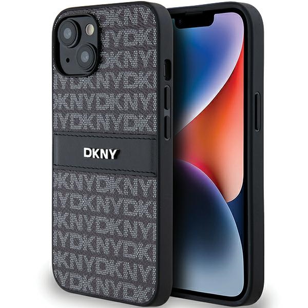 DKNY odinis mono juostelės ir metalinis logotipas dėklas iPhone 15/14/13 - juodas
