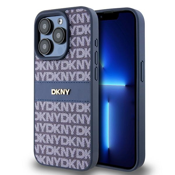 DKNY Odinis mono juosta ir metalinis logotipas dėklas telefonui iPhone 15 Pro - mėlynas