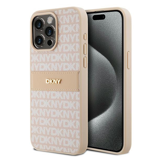 DKNY odinis Mono Stripe ir Metal Logo dėklas telefonui iPhone 15 Pro Max - rožinis
