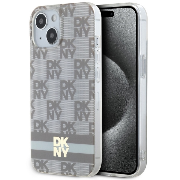 DKNY IML languotas mono raštas ir margintos juostos magnetinis dėklas telefonui iPhone 15 / 14 / 13 - smėlinis
