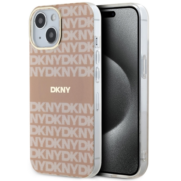 DKNY IML mono ir juostų magnetinis dėklas telefonui iPhone 15 / 14 / 13 - rožinis