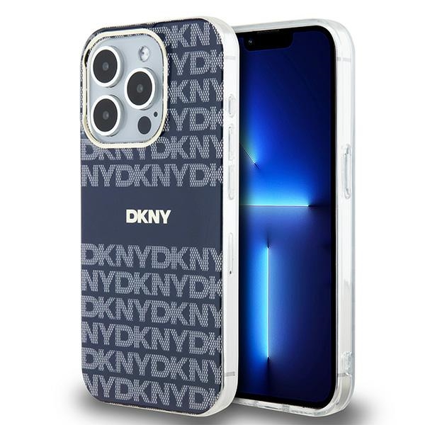 DKNY IML mono ir dryžuotas magnetinis dėklas telefonui iPhone 15 Pro – mėlynas