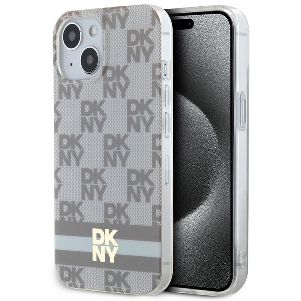 DKNY IML languotas mono raštas ir spausdintos juostelės Magnetinis dėklas iPhone 15 Plus / 14 Plus - smėlinė